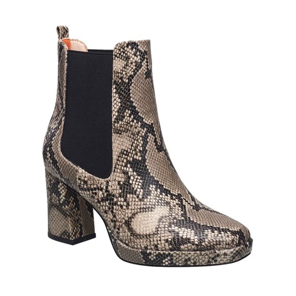 NEW! French Connection Vegan Leather Penny Chelsea Block Heel Boots Snake - Picture 3 of 16